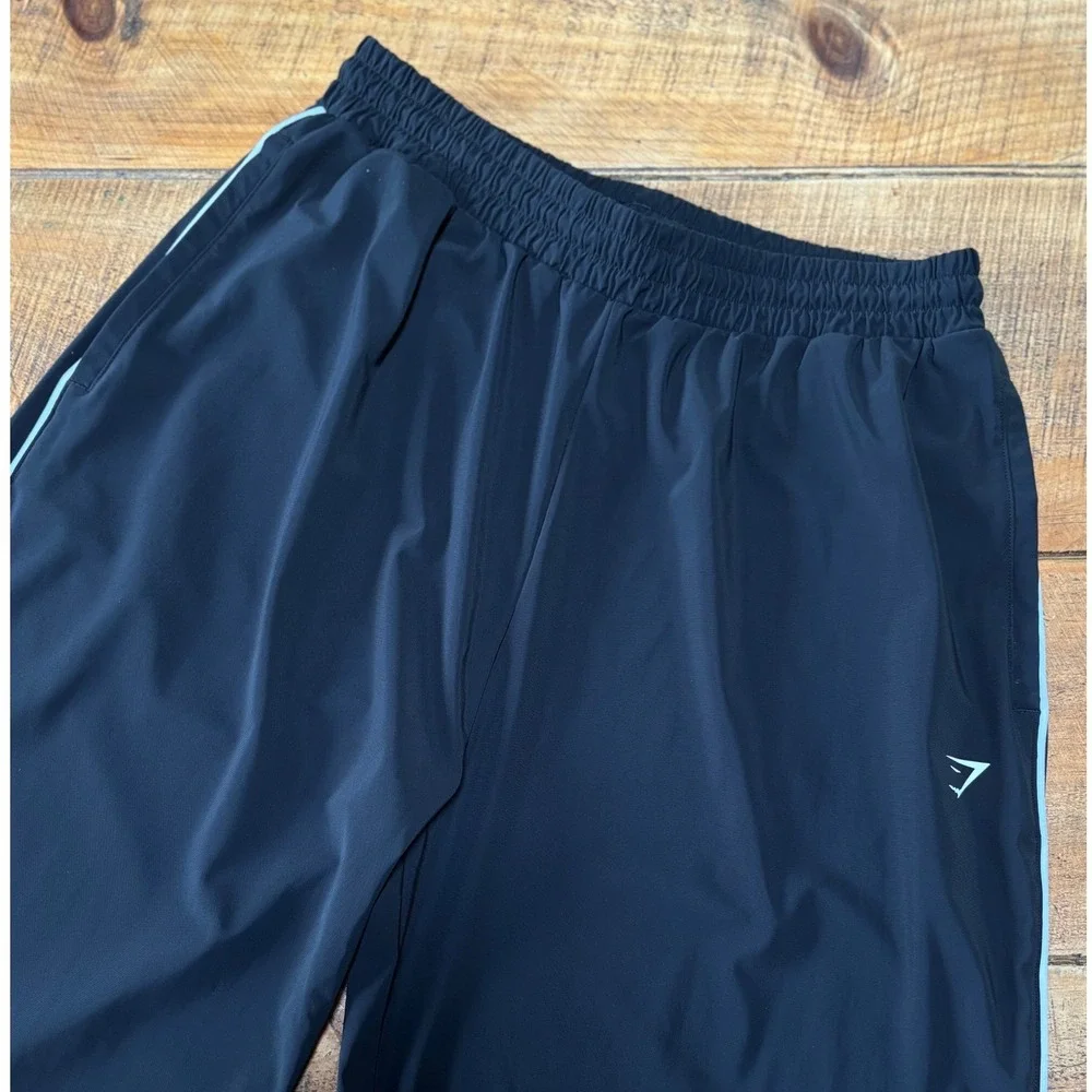 Gymshark Mens Black Oversized Fit Contrast Straight Leg Pants Stripe Stretch M